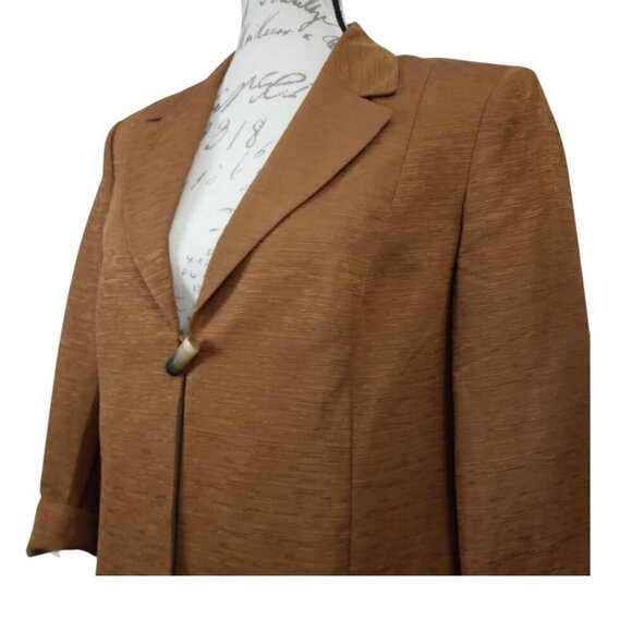 Talbots | Silk Linen Single Button Textured Blazer Copper Brown | Size 10 - Picture 2 of 11